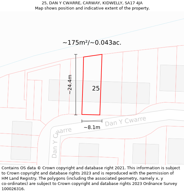 25, DAN Y CWARRE, CARWAY, KIDWELLY, SA17 4JA: Plot and title map