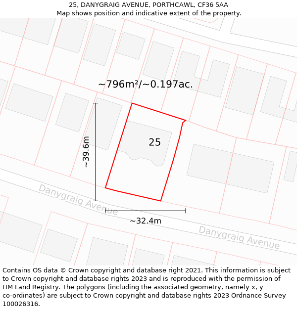 25, DANYGRAIG AVENUE, PORTHCAWL, CF36 5AA: Plot and title map