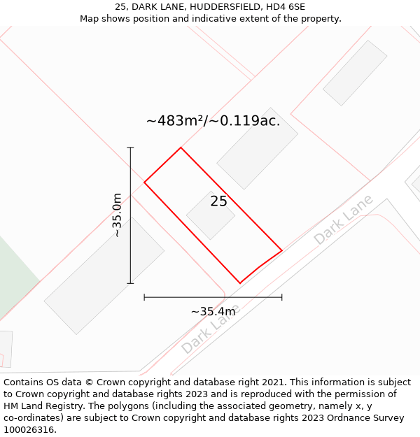 25, DARK LANE, HUDDERSFIELD, HD4 6SE: Plot and title map