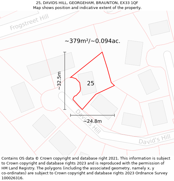 25, DAVIDS HILL, GEORGEHAM, BRAUNTON, EX33 1QF: Plot and title map