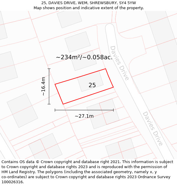 25, DAVIES DRIVE, WEM, SHREWSBURY, SY4 5YW: Plot and title map