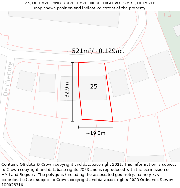 25, DE HAVILLAND DRIVE, HAZLEMERE, HIGH WYCOMBE, HP15 7FP: Plot and title map