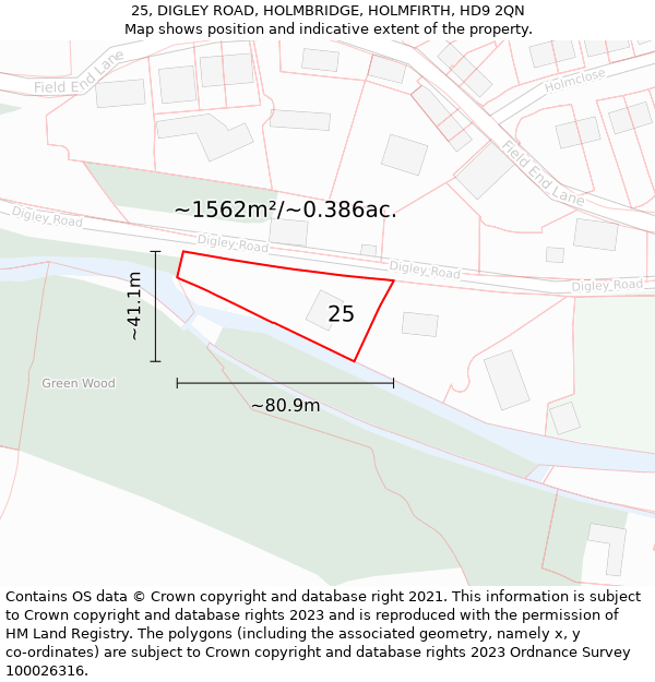 25, DIGLEY ROAD, HOLMBRIDGE, HOLMFIRTH, HD9 2QN: Plot and title map