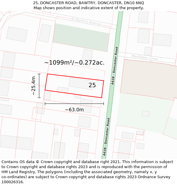 25, DONCASTER ROAD, BAWTRY, DONCASTER, DN10 6NQ: Plot and title map