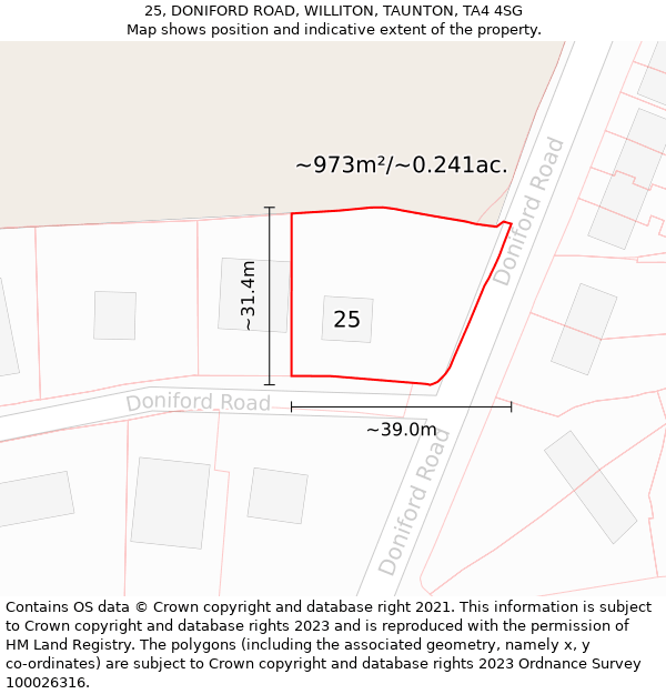 25, DONIFORD ROAD, WILLITON, TAUNTON, TA4 4SG: Plot and title map