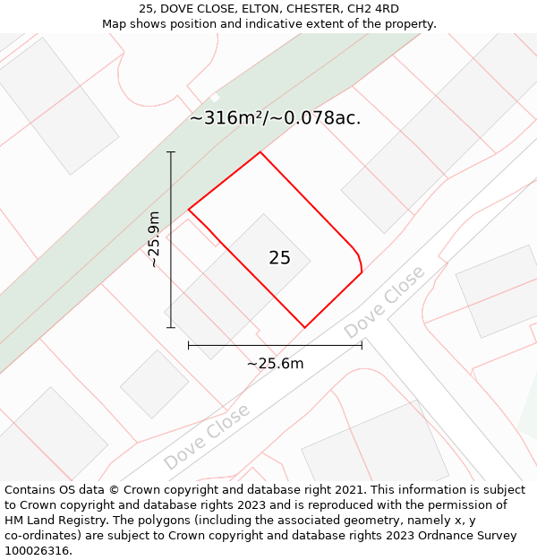 25, DOVE CLOSE, ELTON, CHESTER, CH2 4RD: Plot and title map