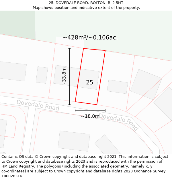 25, DOVEDALE ROAD, BOLTON, BL2 5HT: Plot and title map