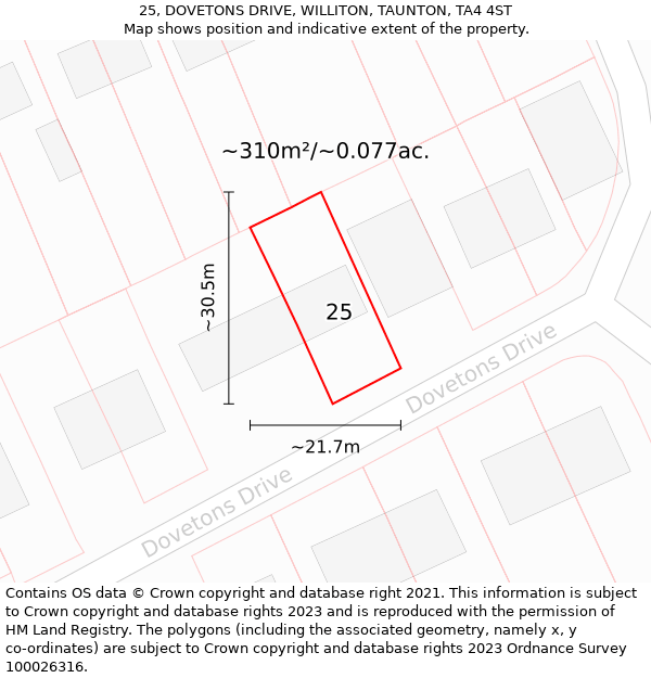 25, DOVETONS DRIVE, WILLITON, TAUNTON, TA4 4ST: Plot and title map