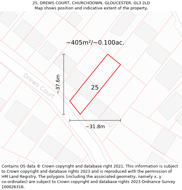 25, DREWS COURT, CHURCHDOWN, GLOUCESTER, GL3 2LD: Plot and title map