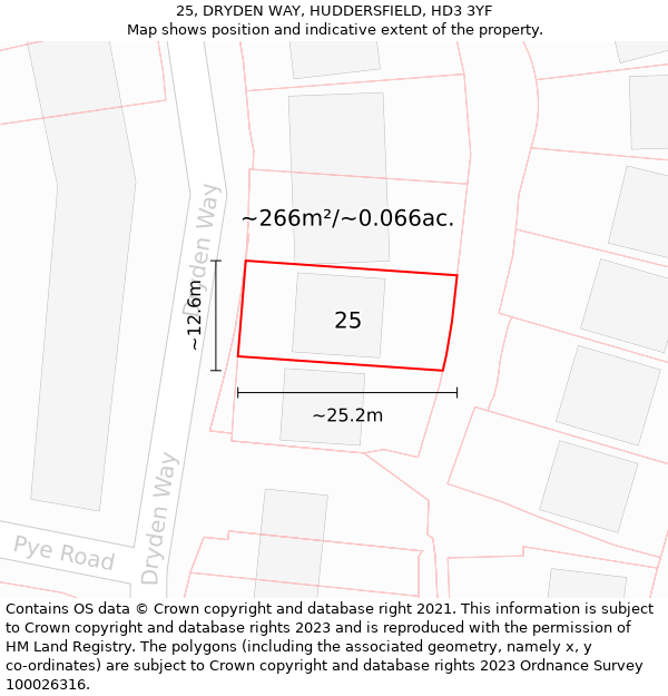 25, DRYDEN WAY, HUDDERSFIELD, HD3 3YF: Plot and title map