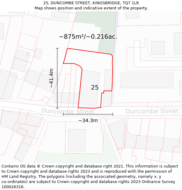 25, DUNCOMBE STREET, KINGSBRIDGE, TQ7 1LR: Plot and title map