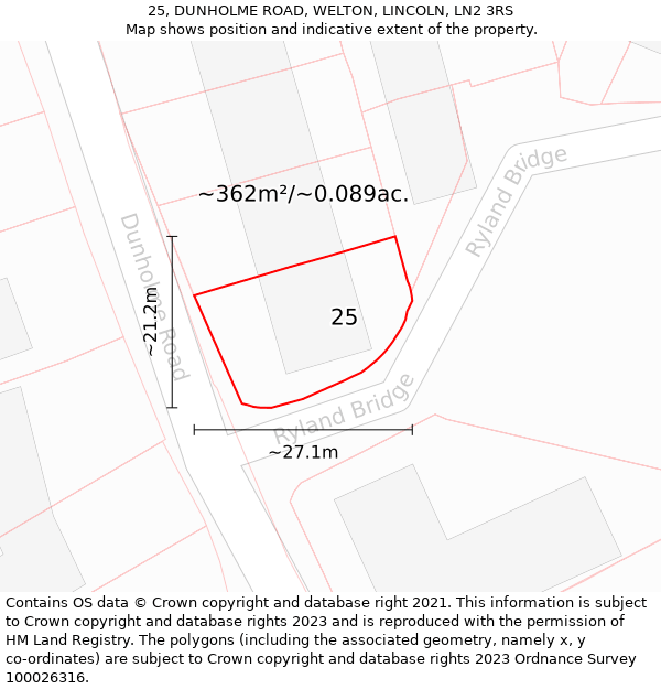 25, DUNHOLME ROAD, WELTON, LINCOLN, LN2 3RS: Plot and title map