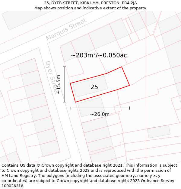 25, DYER STREET, KIRKHAM, PRESTON, PR4 2JA: Plot and title map