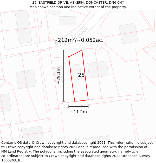 25, EASTFIELD DRIVE, ASKERN, DONCASTER, DN6 0NY: Plot and title map