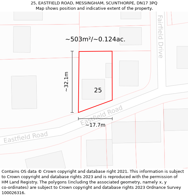 25, EASTFIELD ROAD, MESSINGHAM, SCUNTHORPE, DN17 3PQ: Plot and title map