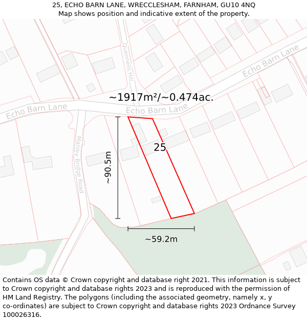 25, ECHO BARN LANE, WRECCLESHAM, FARNHAM, GU10 4NQ: Plot and title map