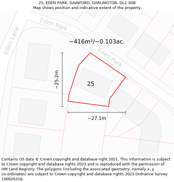 25, EDEN PARK, GAINFORD, DARLINGTON, DL2 3DB: Plot and title map