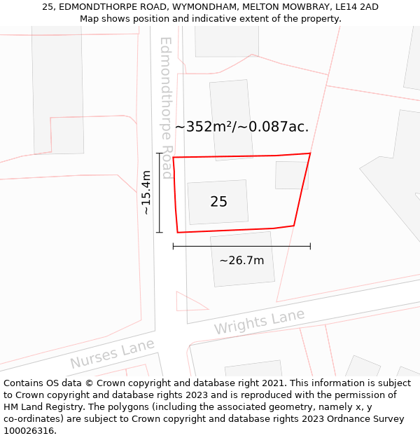 25, EDMONDTHORPE ROAD, WYMONDHAM, MELTON MOWBRAY, LE14 2AD: Plot and title map