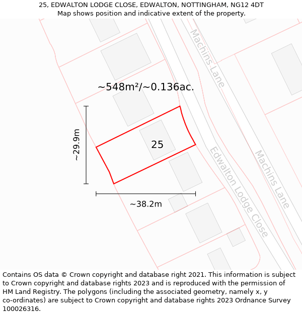 25, EDWALTON LODGE CLOSE, EDWALTON, NOTTINGHAM, NG12 4DT: Plot and title map