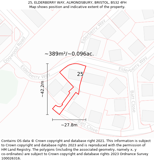 25, ELDERBERRY WAY, ALMONDSBURY, BRISTOL, BS32 4FH: Plot and title map