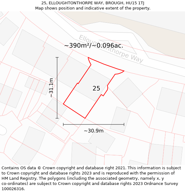 25, ELLOUGHTONTHORPE WAY, BROUGH, HU15 1TJ: Plot and title map