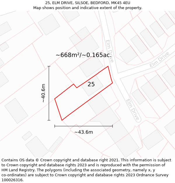 25, ELM DRIVE, SILSOE, BEDFORD, MK45 4EU: Plot and title map