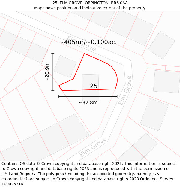 25, ELM GROVE, ORPINGTON, BR6 0AA: Plot and title map