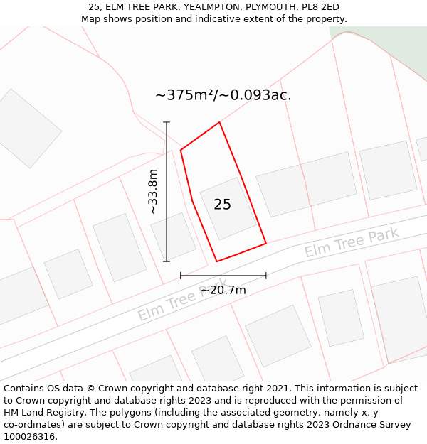 25, ELM TREE PARK, YEALMPTON, PLYMOUTH, PL8 2ED: Plot and title map