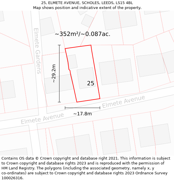 25, ELMETE AVENUE, SCHOLES, LEEDS, LS15 4BL: Plot and title map