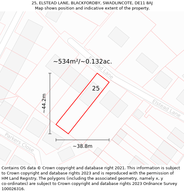 25, ELSTEAD LANE, BLACKFORDBY, SWADLINCOTE, DE11 8AJ: Plot and title map