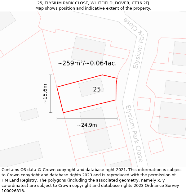 25, ELYSIUM PARK CLOSE, WHITFIELD, DOVER, CT16 2FJ: Plot and title map