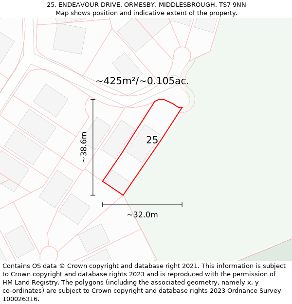 25, ENDEAVOUR DRIVE, ORMESBY, MIDDLESBROUGH, TS7 9NN: Plot and title map