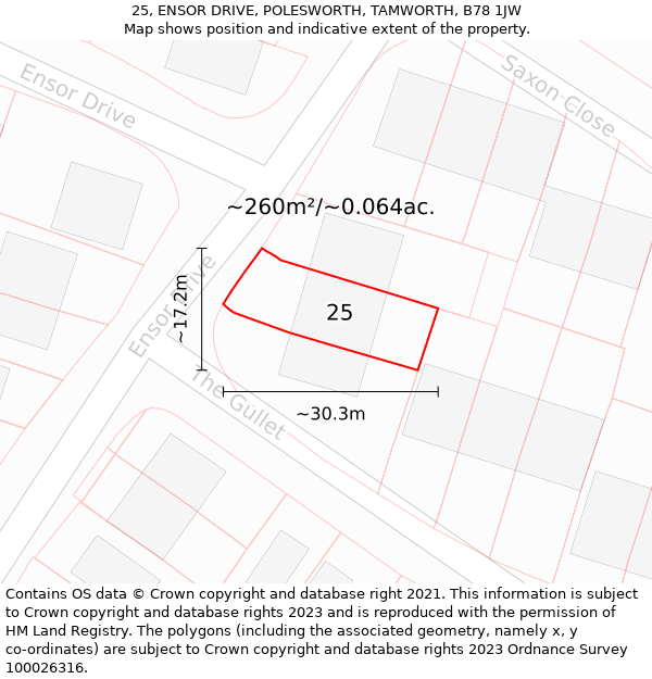 25, ENSOR DRIVE, POLESWORTH, TAMWORTH, B78 1JW: Plot and title map