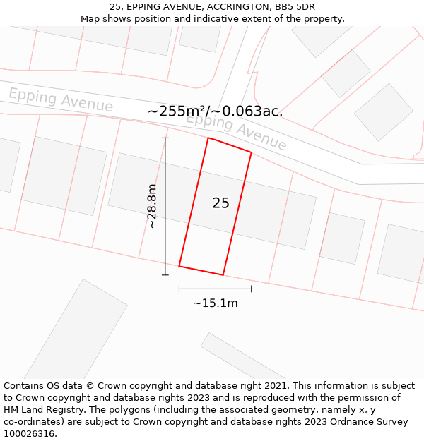 25, EPPING AVENUE, ACCRINGTON, BB5 5DR: Plot and title map