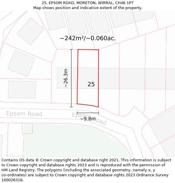 25, EPSOM ROAD, MORETON, WIRRAL, CH46 1PT: Plot and title map