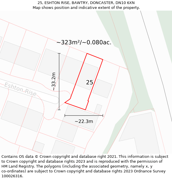 25, ESHTON RISE, BAWTRY, DONCASTER, DN10 6XN: Plot and title map