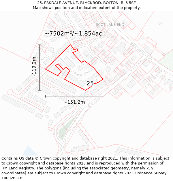 25, ESKDALE AVENUE, BLACKROD, BOLTON, BL6 5SE: Plot and title map