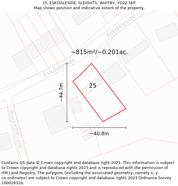 25, ESKDALESIDE, SLEIGHTS, WHITBY, YO22 5EP: Plot and title map