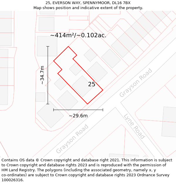 25, EVERSON WAY, SPENNYMOOR, DL16 7BX: Plot and title map