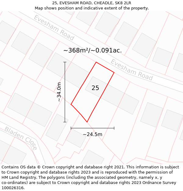 25, EVESHAM ROAD, CHEADLE, SK8 2LR: Plot and title map