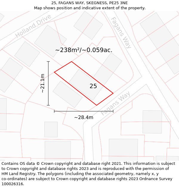 25, FAGANS WAY, SKEGNESS, PE25 3NE: Plot and title map