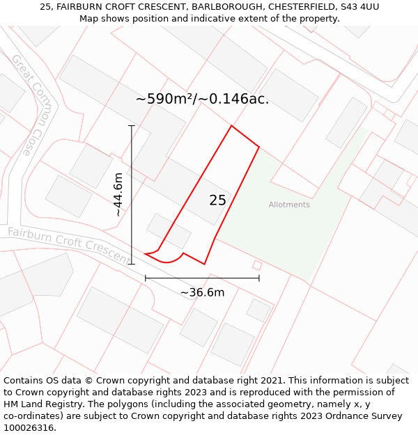 25, FAIRBURN CROFT CRESCENT, BARLBOROUGH, CHESTERFIELD, S43 4UU: Plot and title map