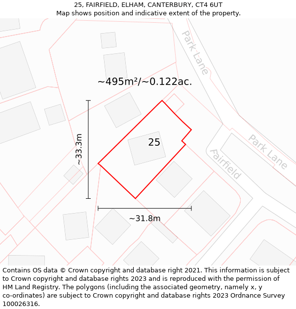 25, FAIRFIELD, ELHAM, CANTERBURY, CT4 6UT: Plot and title map