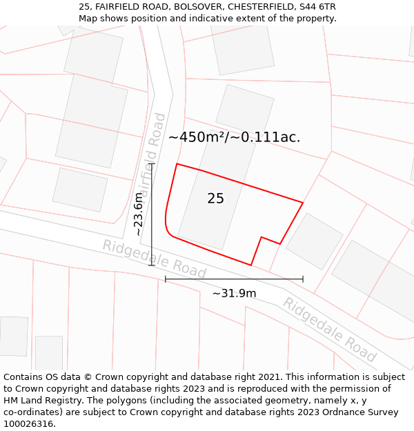 25, FAIRFIELD ROAD, BOLSOVER, CHESTERFIELD, S44 6TR: Plot and title map