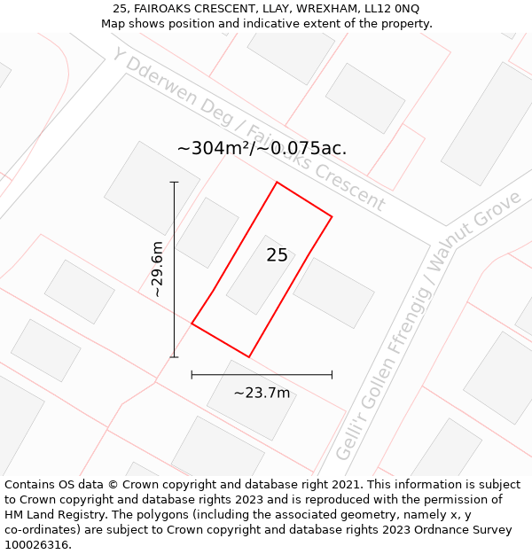 25, FAIROAKS CRESCENT, LLAY, WREXHAM, LL12 0NQ: Plot and title map