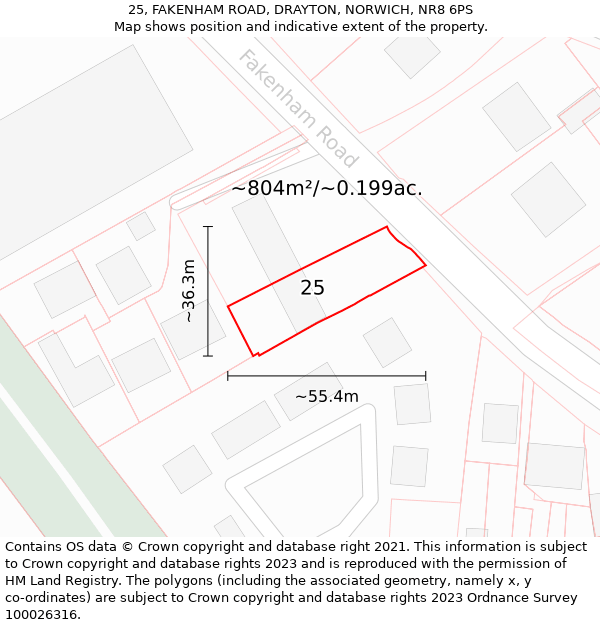 25, FAKENHAM ROAD, DRAYTON, NORWICH, NR8 6PS: Plot and title map