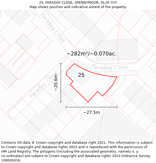 25, FARADAY CLOSE, SPENNYMOOR, DL16 7UY: Plot and title map