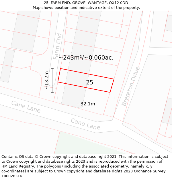 25, FARM END, GROVE, WANTAGE, OX12 0DD: Plot and title map