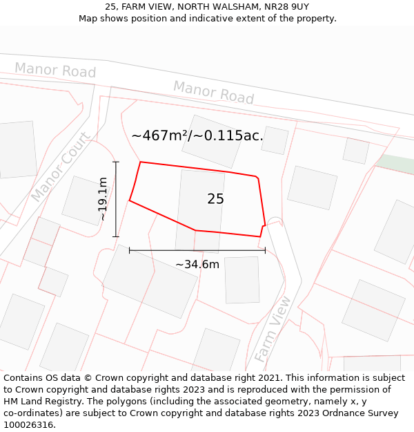 25, FARM VIEW, NORTH WALSHAM, NR28 9UY: Plot and title map