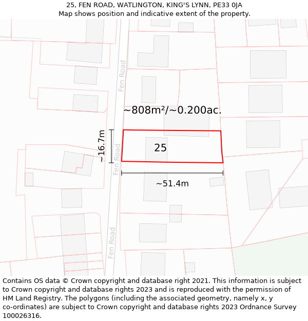 25, FEN ROAD, WATLINGTON, KING'S LYNN, PE33 0JA: Plot and title map